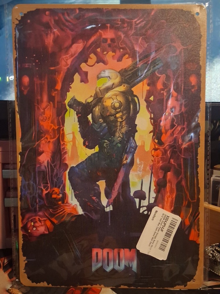 Doom - Slayer - Tin Metal Wall Sign Decor 12x8 In Fan Game Decor, Man Cave