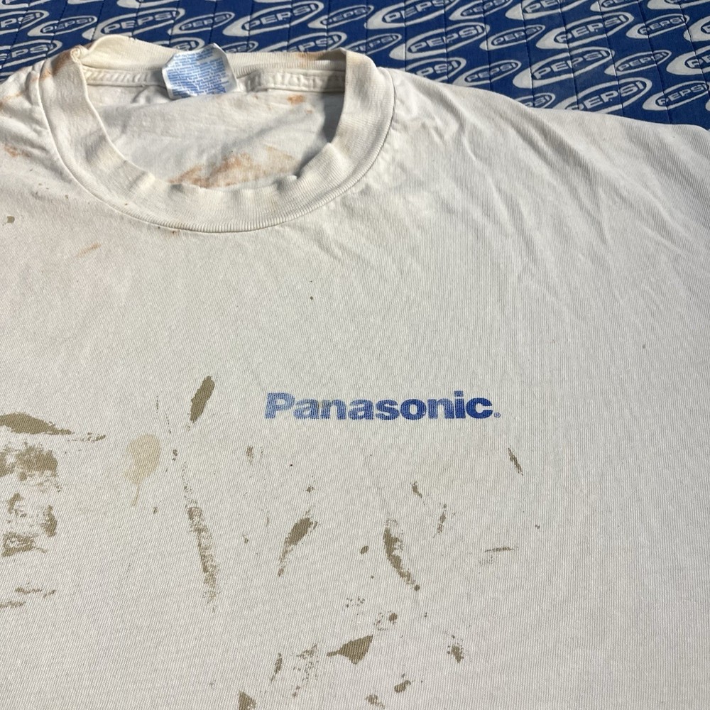 Vintage 90s Panasonic Techwear Distressed White T Shirt Men’s XL Hanes Beefy