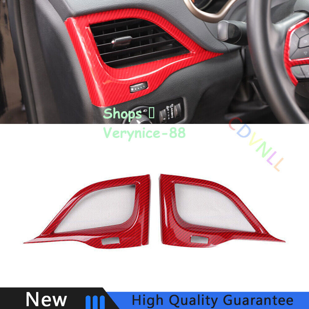 For Jeep Cherokee 2014-2020 Red Carbon Fiber Left And Right Air Outlet Vent Trim