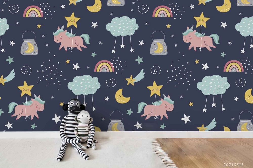 3D Unicorn Stars Cloud Cartoon Pattern Wall Murals Wallpaper Murals Wall Sticker