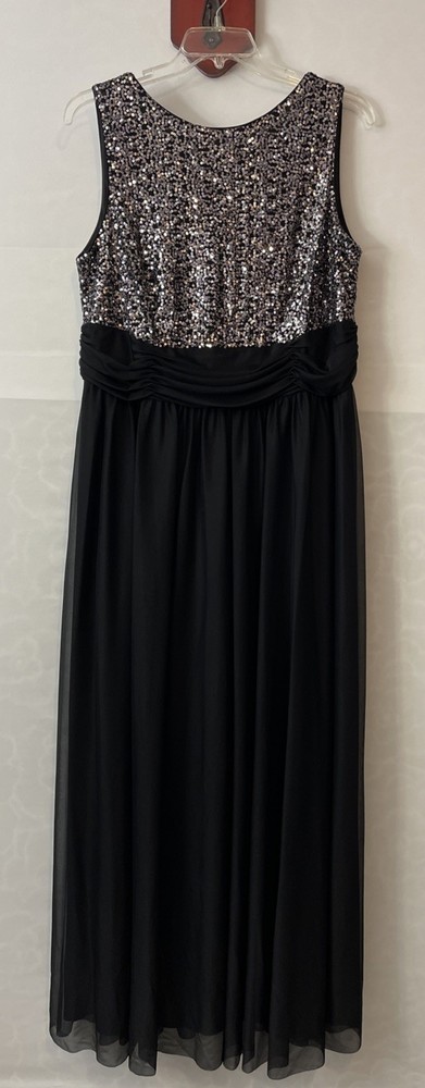 Jessica Howard Womens 18w Black Sleeveless Sequined Long Formal Dress! A2937