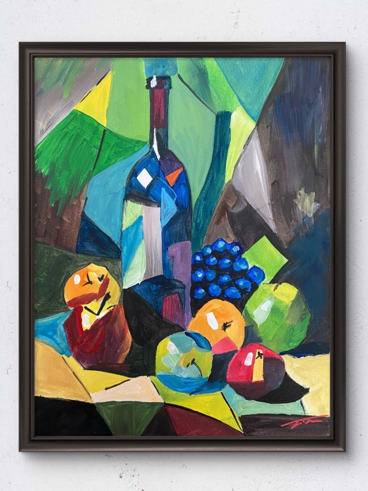 Cubist Still Life Modern Colorful Original Art 14x11 Canvas