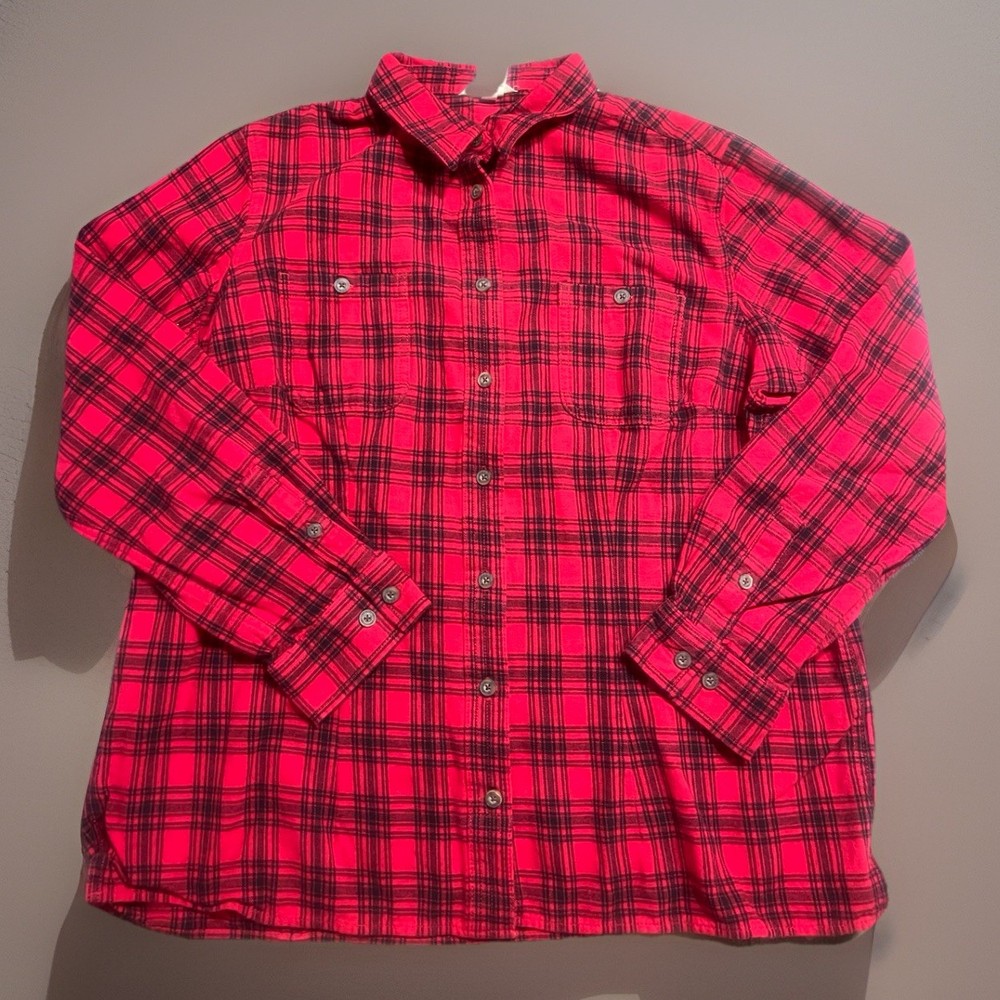 Duluth Trading Co Shirt Men's XL Red Plaid Flannel Long Sleeve Plaid Button Up