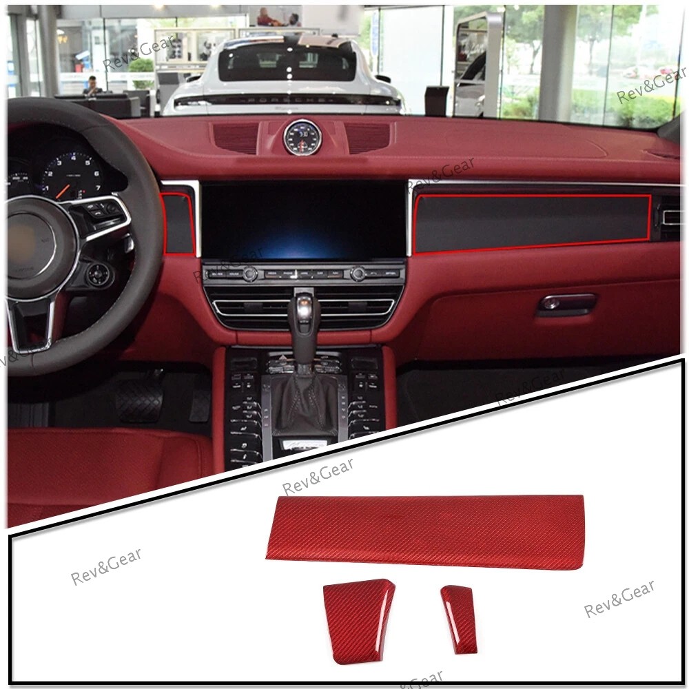 Red Carbon Fiber Dashboard Panel Trim Accessories For porsche macan 2019-2024