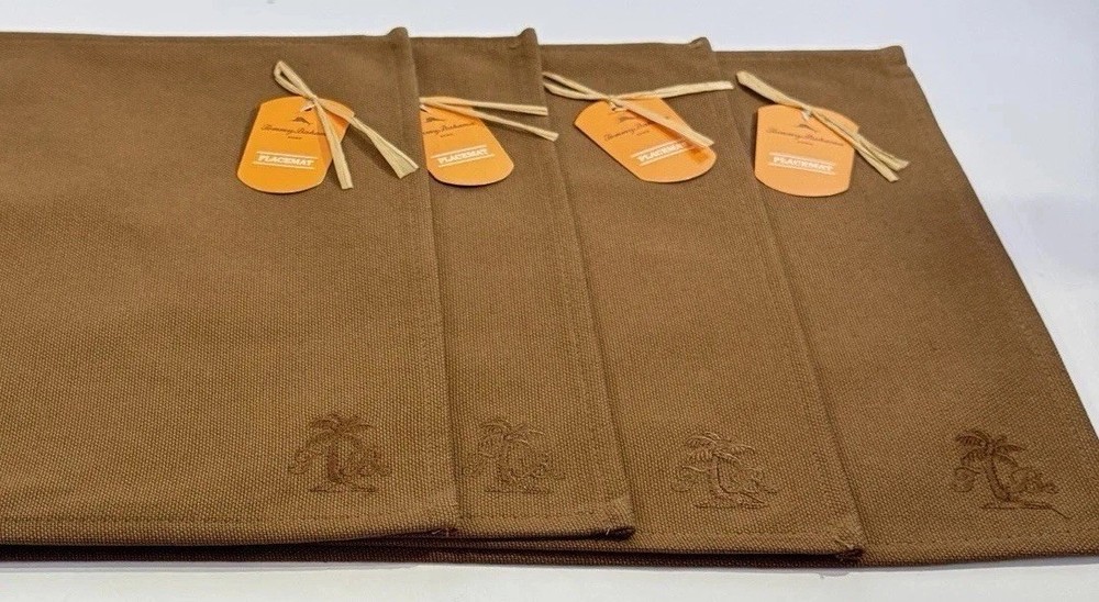 Tommy Bahama Brown Palm Tree Logo Placemats Heavy Cotton & Polyester 13 X 19