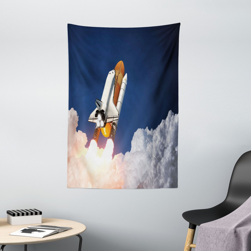 Outer Space Tapestry Rocket Lift Blast Print Wall Hanging Decor