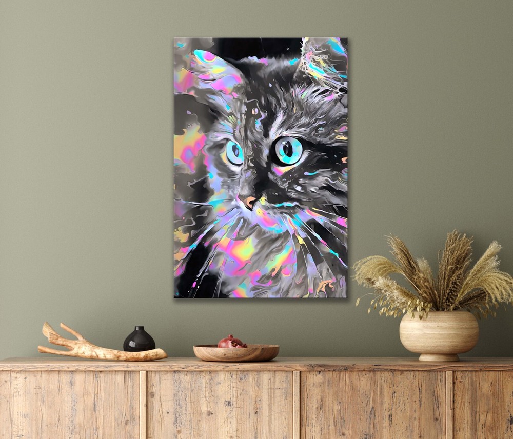 Abstract Of a Cat with Striking Blue Eyes 40x60cm Canvas or Metal Print Wall Art-image