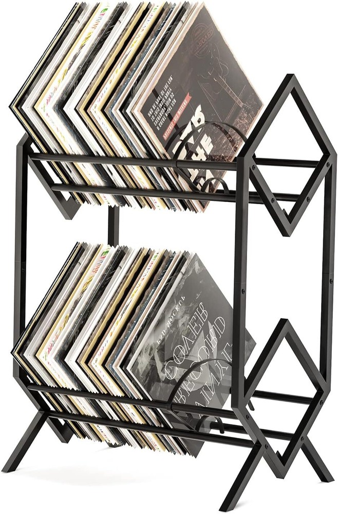 2-Tier-Vinyl-Record-Storage-Holder With Dividers, 200 LPs 2 Tier, Black