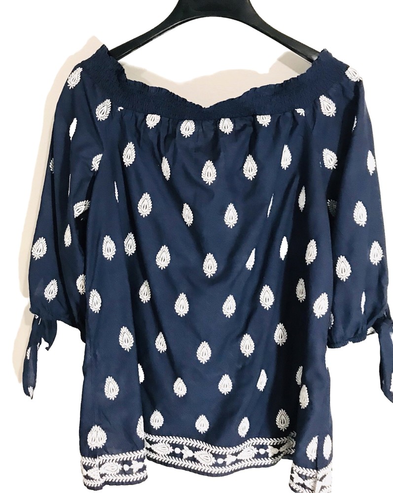 Charter Club Embroiled Blouse Costal Beach boat Casual Blue Women’s M