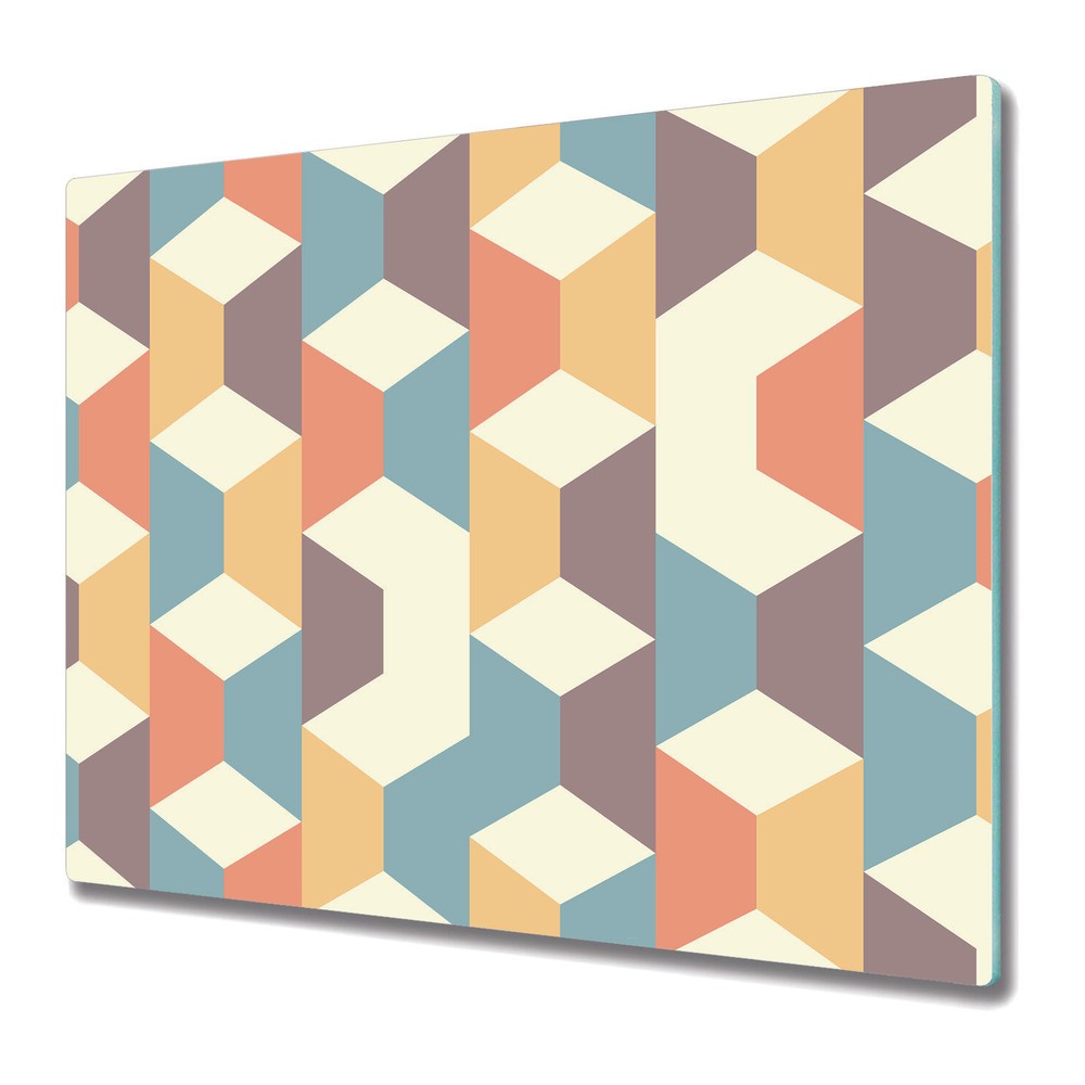 Glass Worktop Kitchen Chopping Board Retro Geometric Colourful Op Art 60x52