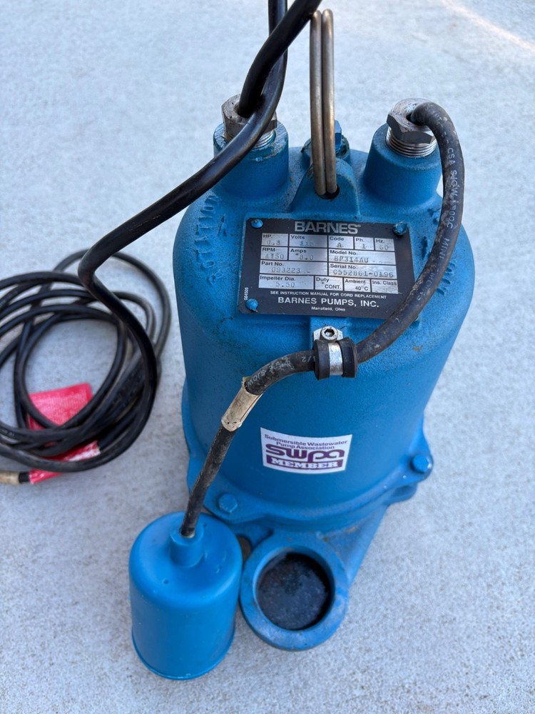 Pump Barnes Sump Pump BP314AU   Submersible Cont. Duty   115volt   .3hp.