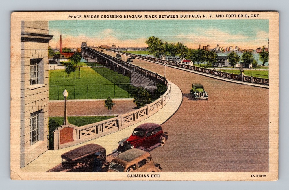Buffalo NY- New York Peace Bridge Crossing Niagara River Vintage c1938 Postcard