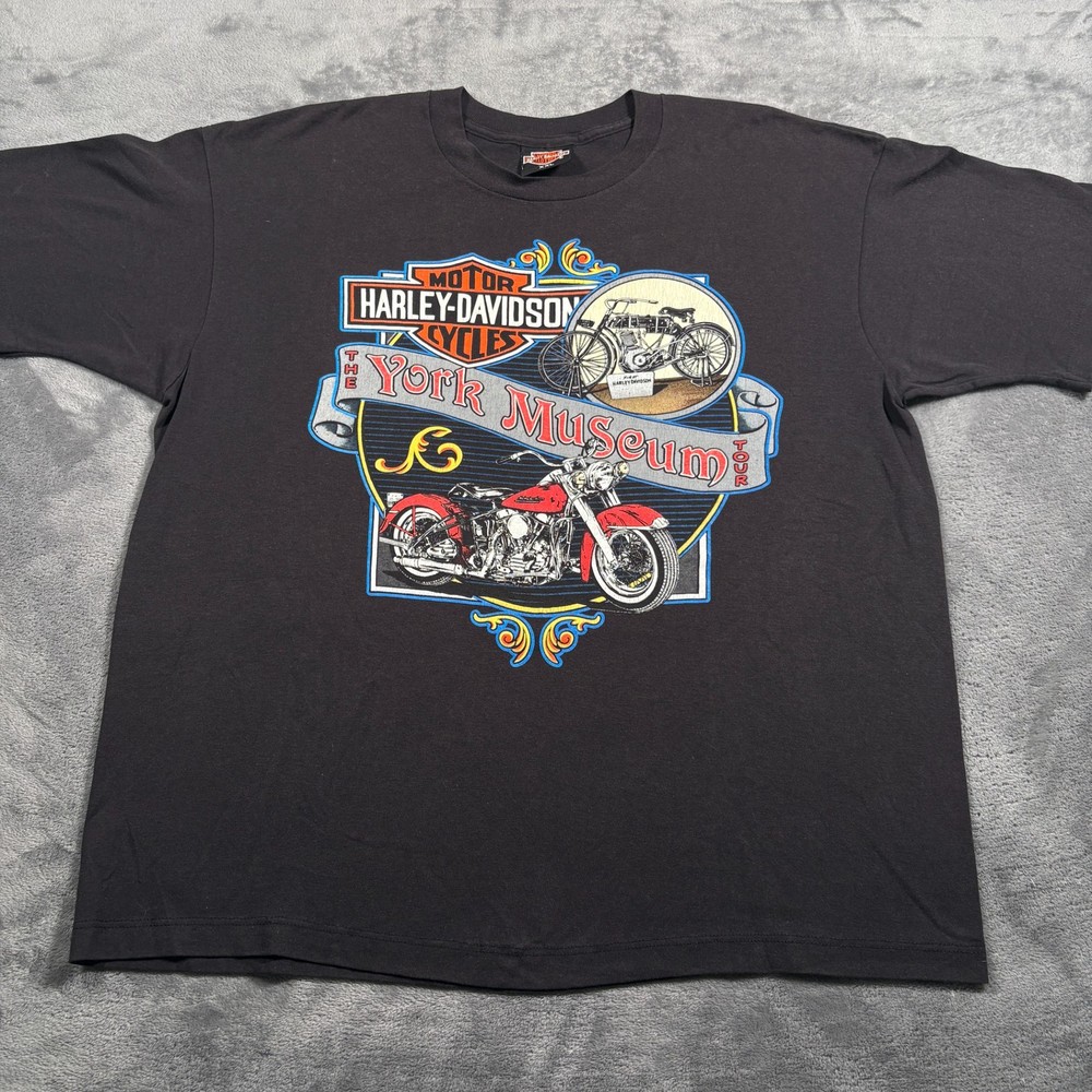 Vintage 1992 Harley Davidson Motorcycles T-Shirt Mens 2XL Black York Museum Tour
