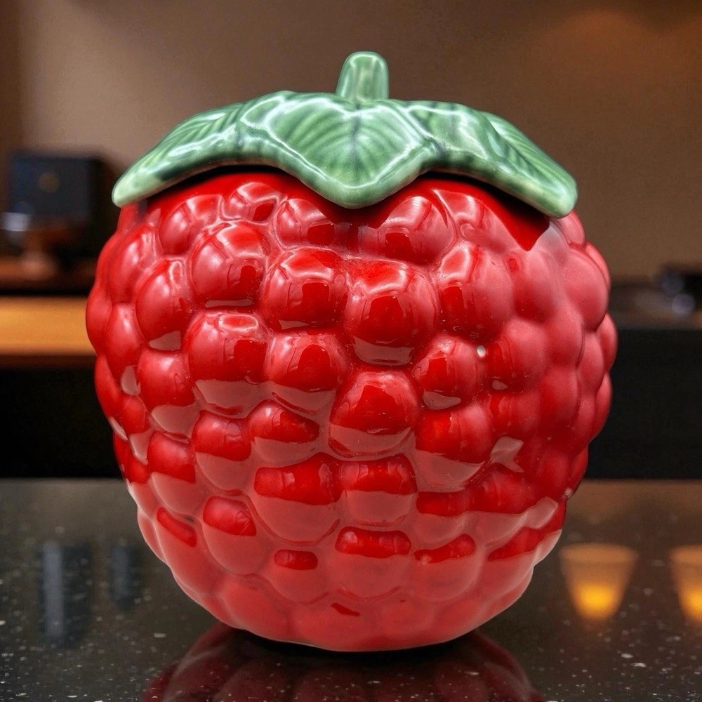 Vintage House of Webster Raspberry Ceramic Jar Red Fruit Canister Rogers AR USA