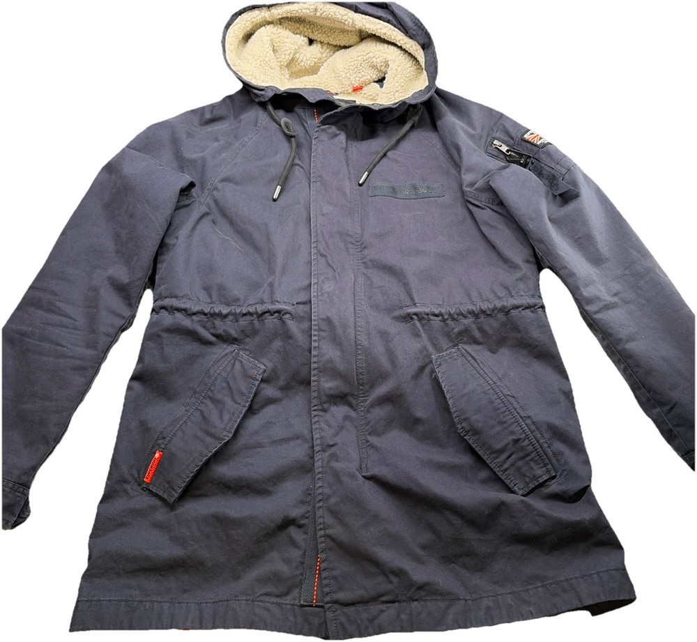Superdry Rookie Edition Military Issue Parka Jacket Men’s L – Navy Blue Sherpa