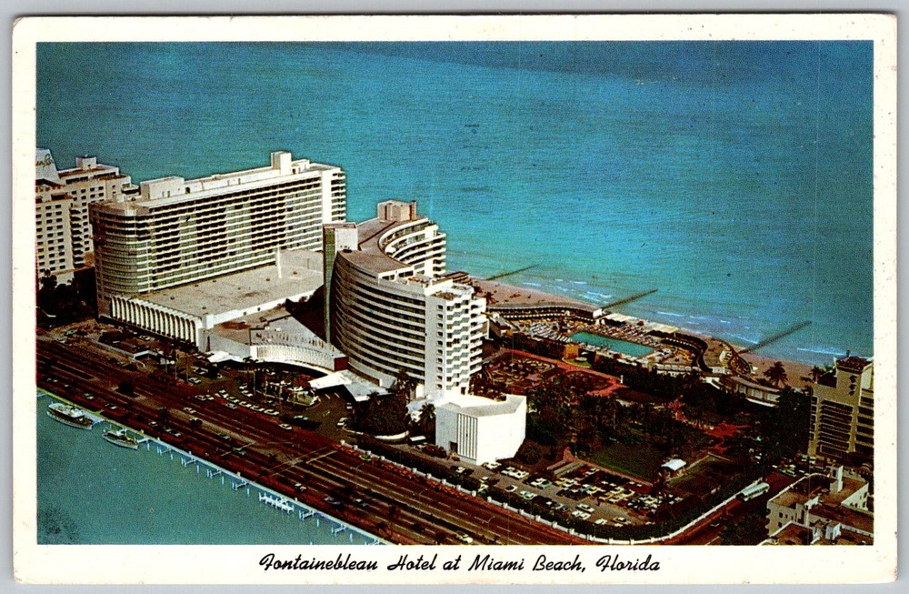 Vtg Postcard Fontainebleau Hotel Aerial View Miami Beach, FL 1950s