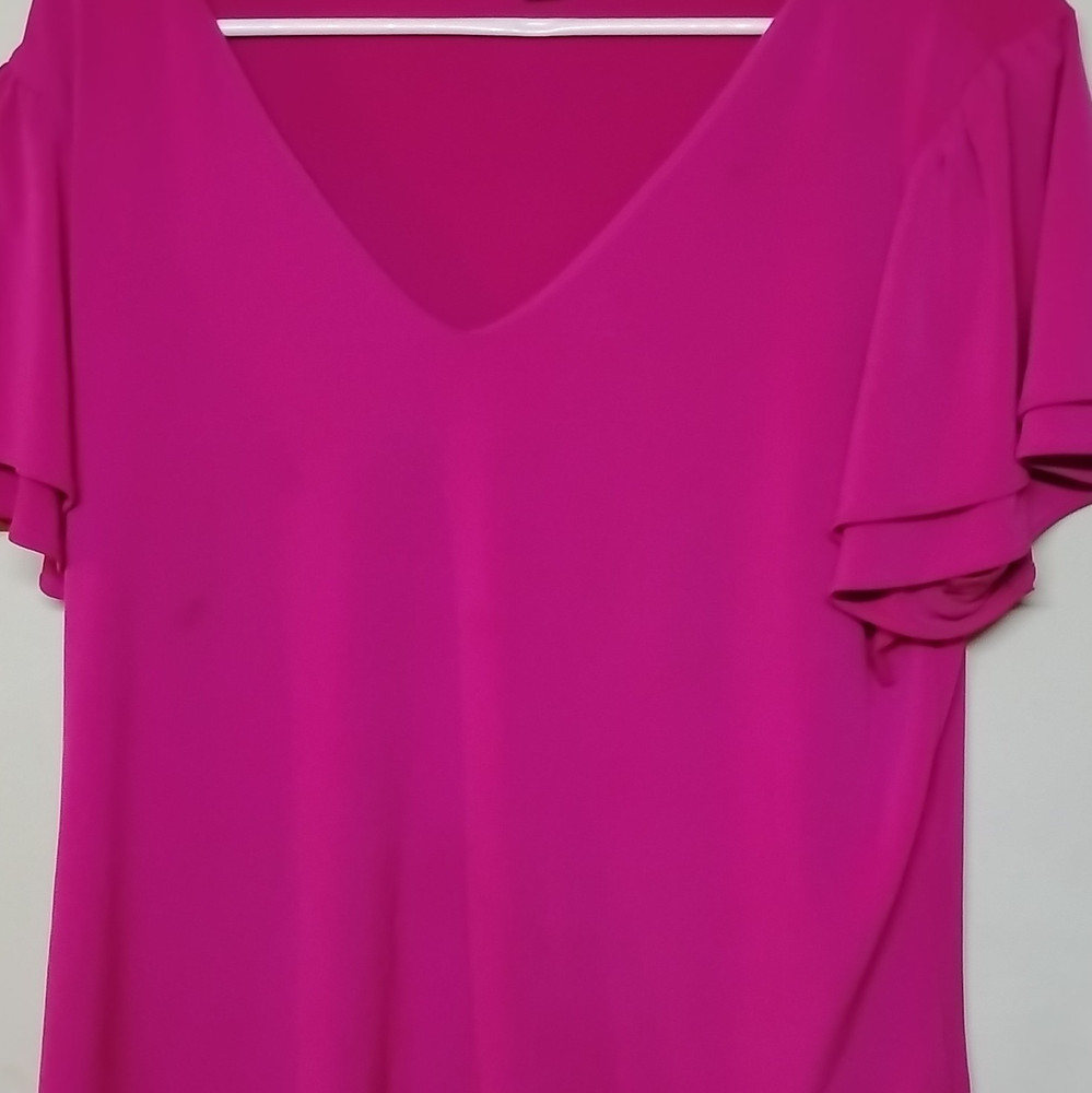 Calvin Klein Pink Ruffle Sleeve V-Neck Blouse XL Women's