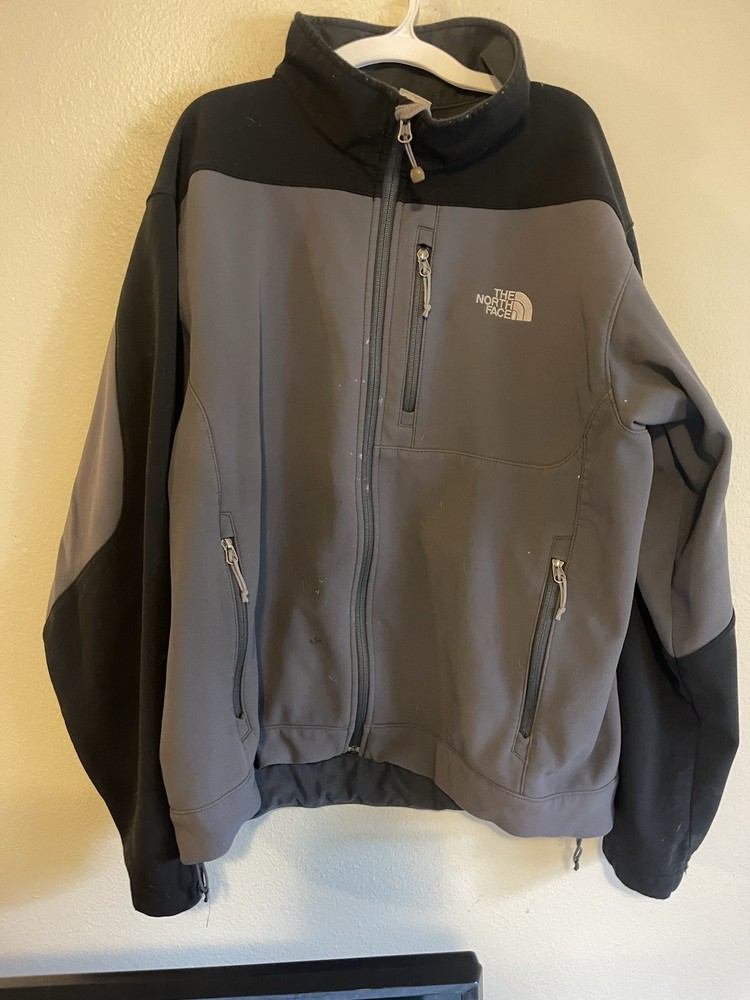 The North Face Men's Jacket  Apex Soft Shell Full Zip Black Gray Fleece Lined