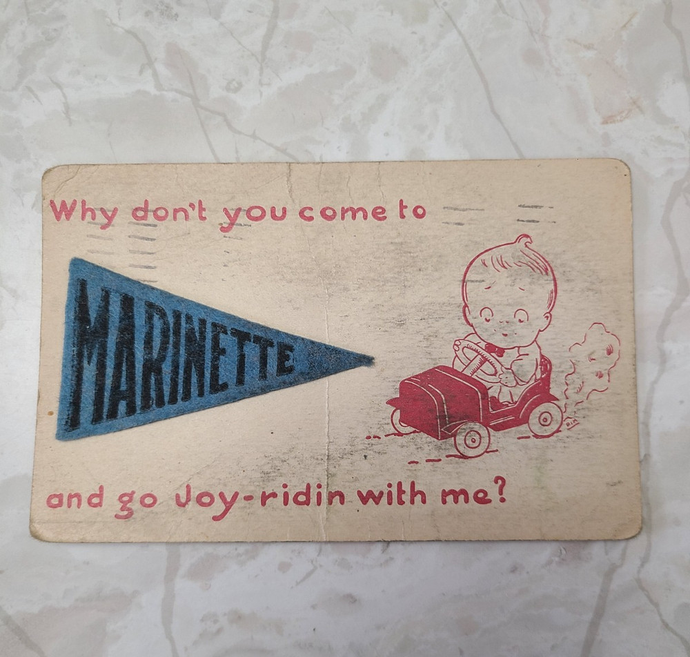 Postcard Pennant Greeting Marinette Wisconsin Comic