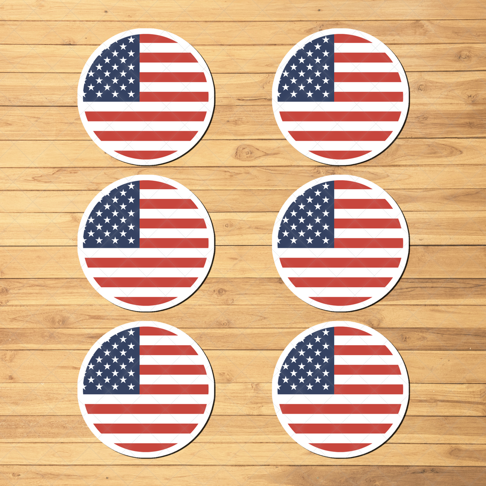 6-Pack American Flag Stickers - USA Round Vinyl Decals for Cars, Laptops