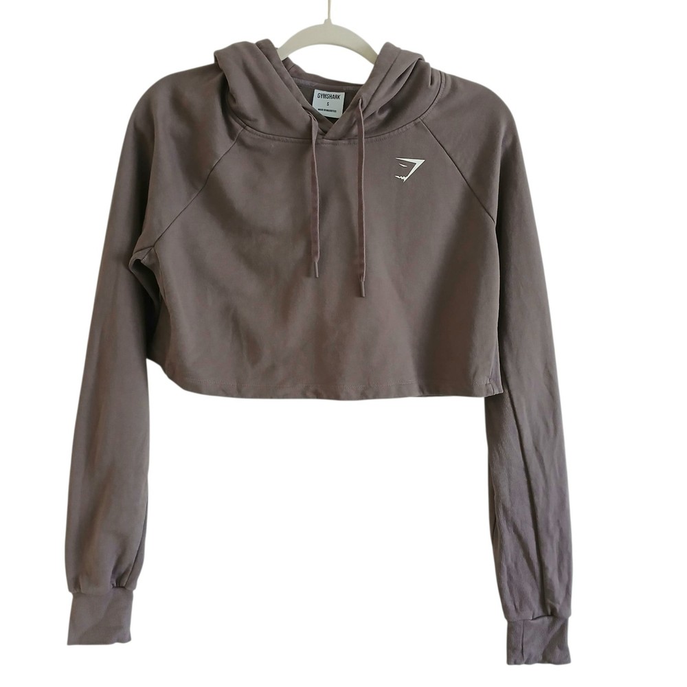 GYMSHARK Hoodie Women’s Small Purple Cropped Oversized Logo Athleisure Gym