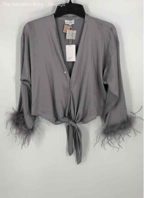 Lucy Paris Womens Pewter Long Sleeve Button Front Blouse Top Size Small