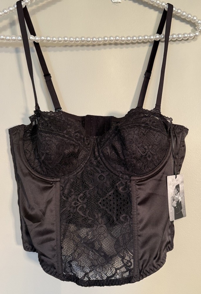 Sincerely Jules Junior's Lace Corset Top Sleeveless Cropped Size M Black NWT