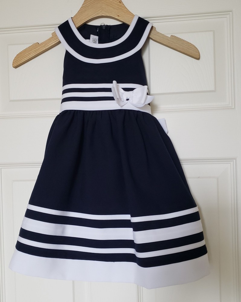 Bonnie Jean Toddler Girls Navy Blue Nautical Sailor Sleeveless Dress - Size 3T