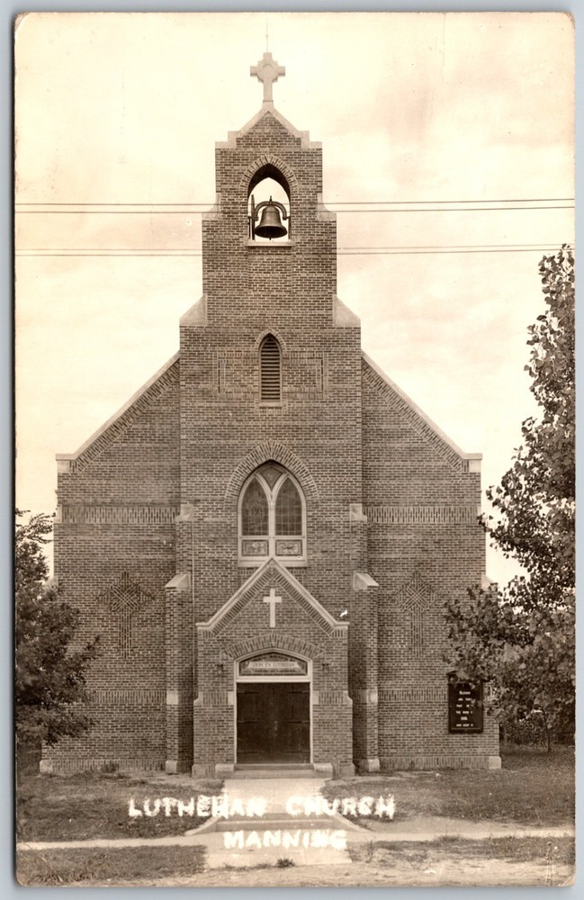 RPPC Lutheran Church Manning Iowa Brick Architecture VINTAGE Postcard 10135