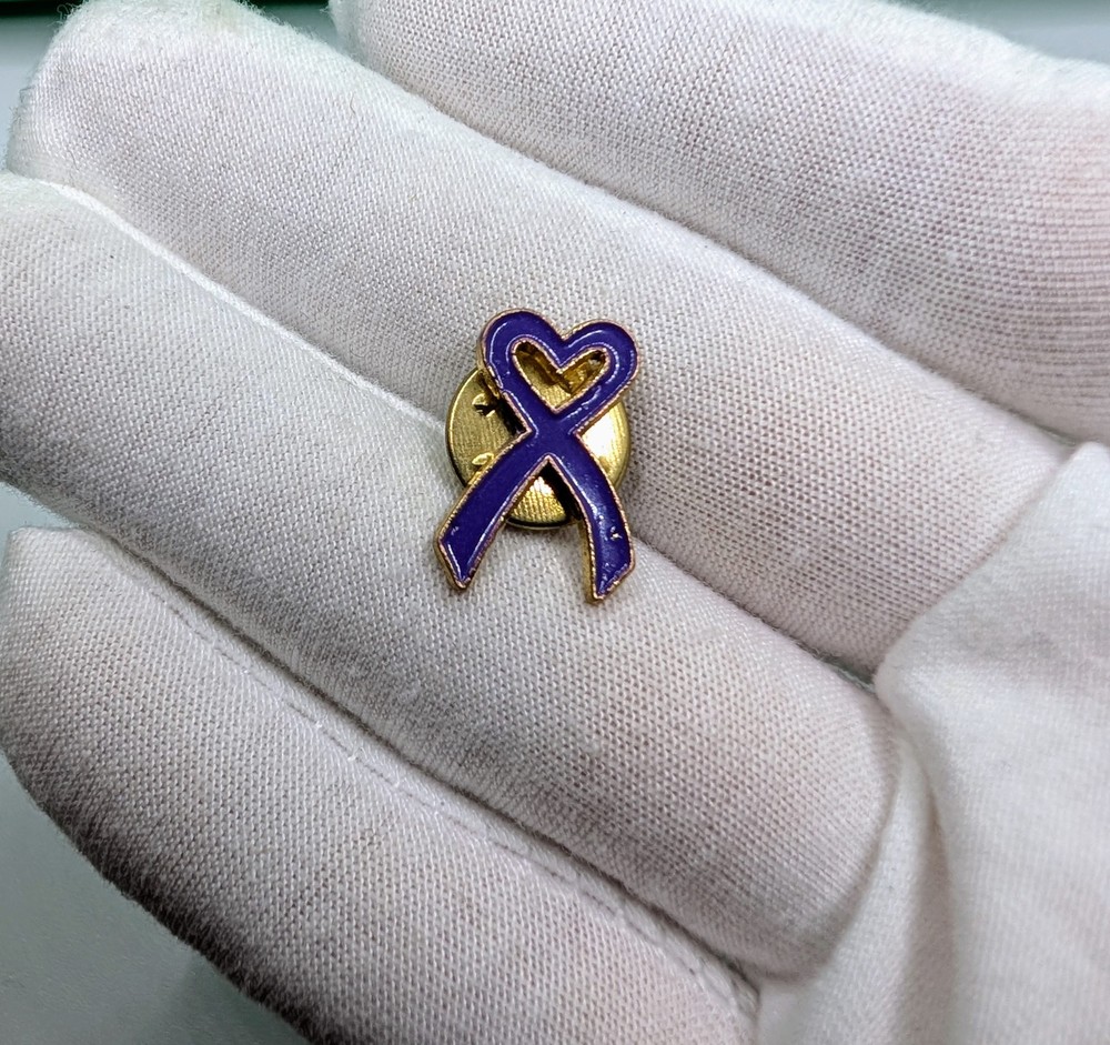 Purple Enamel Heart Ribbon Domestic Violence Awareness Lapel Pin