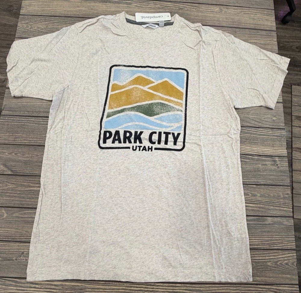 Park City Utah Graphic T-Shirt Mens Large Camp David Beige 100% Cotton Casual Te