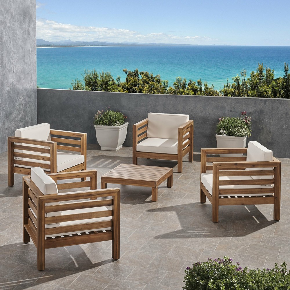 Emma 4-Seater Acacia Wood Outdoor Club Chair Set with Coffee Table  