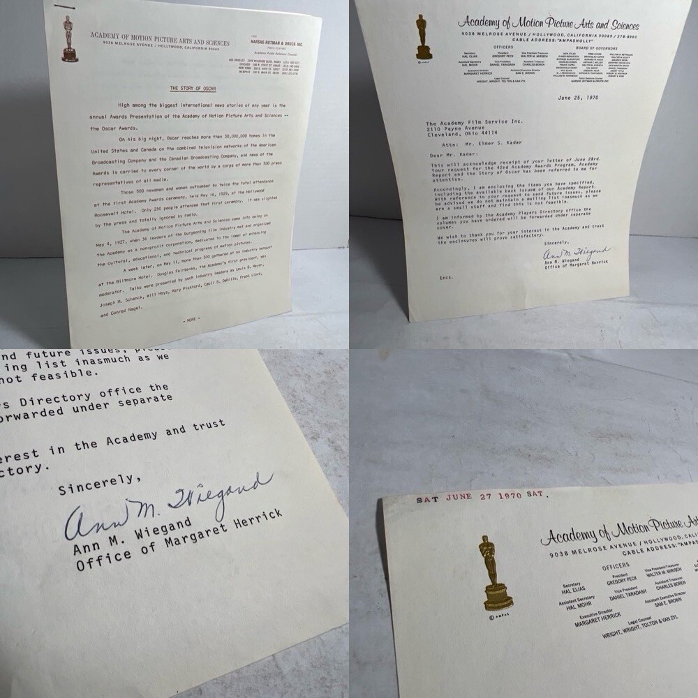 1970 THE STORY OF OSCAR: Academy of Motion Pictures w/Signed Letter - VERY RARE!-image