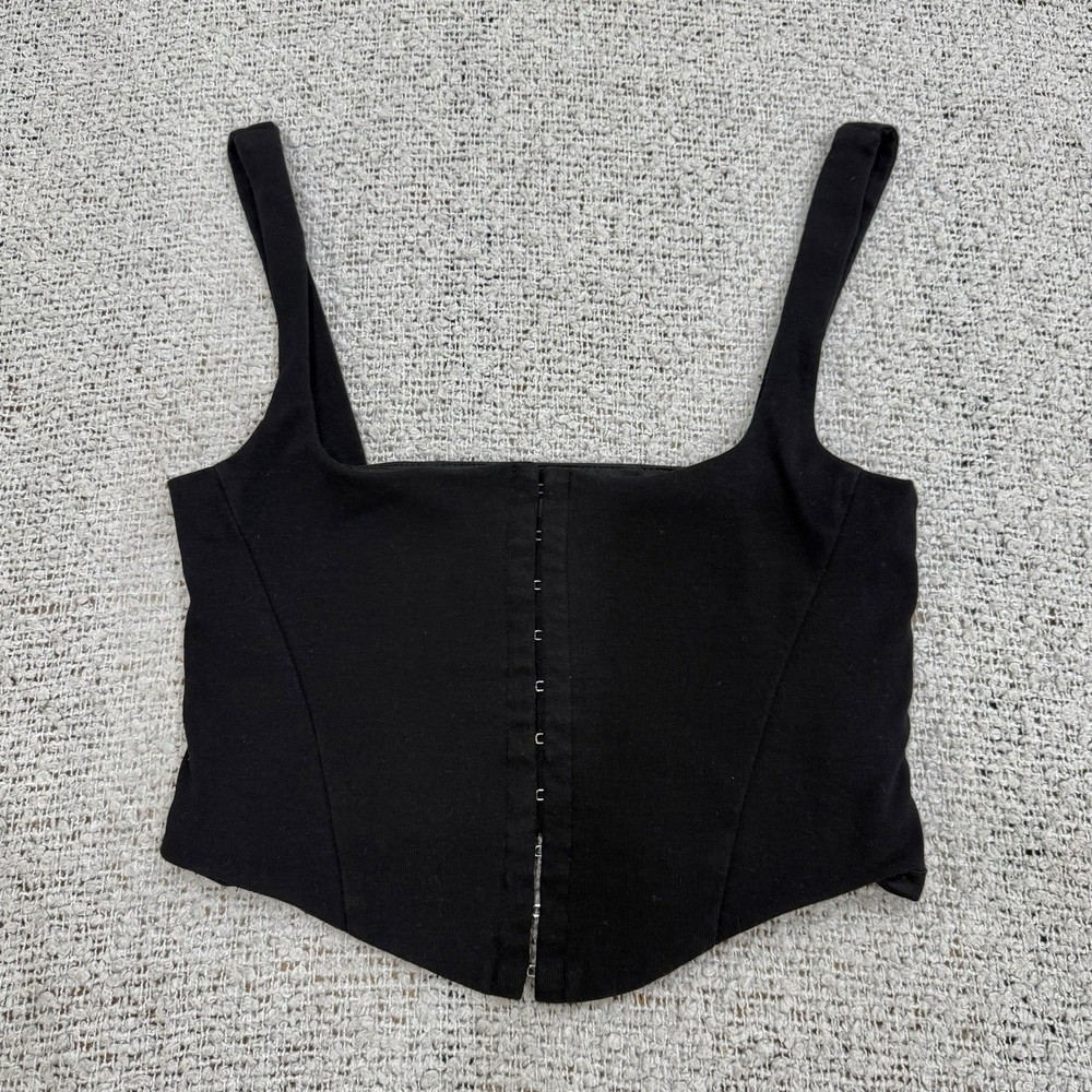 SALTY Black Corset Style  Crop Top Women’s Size M Medium Hook Closure Bustier