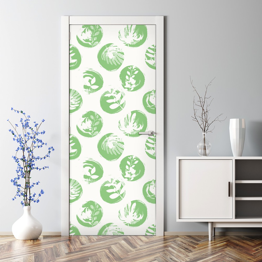 Abstract Bubble Door Sticker with Drawn Circles and Dots