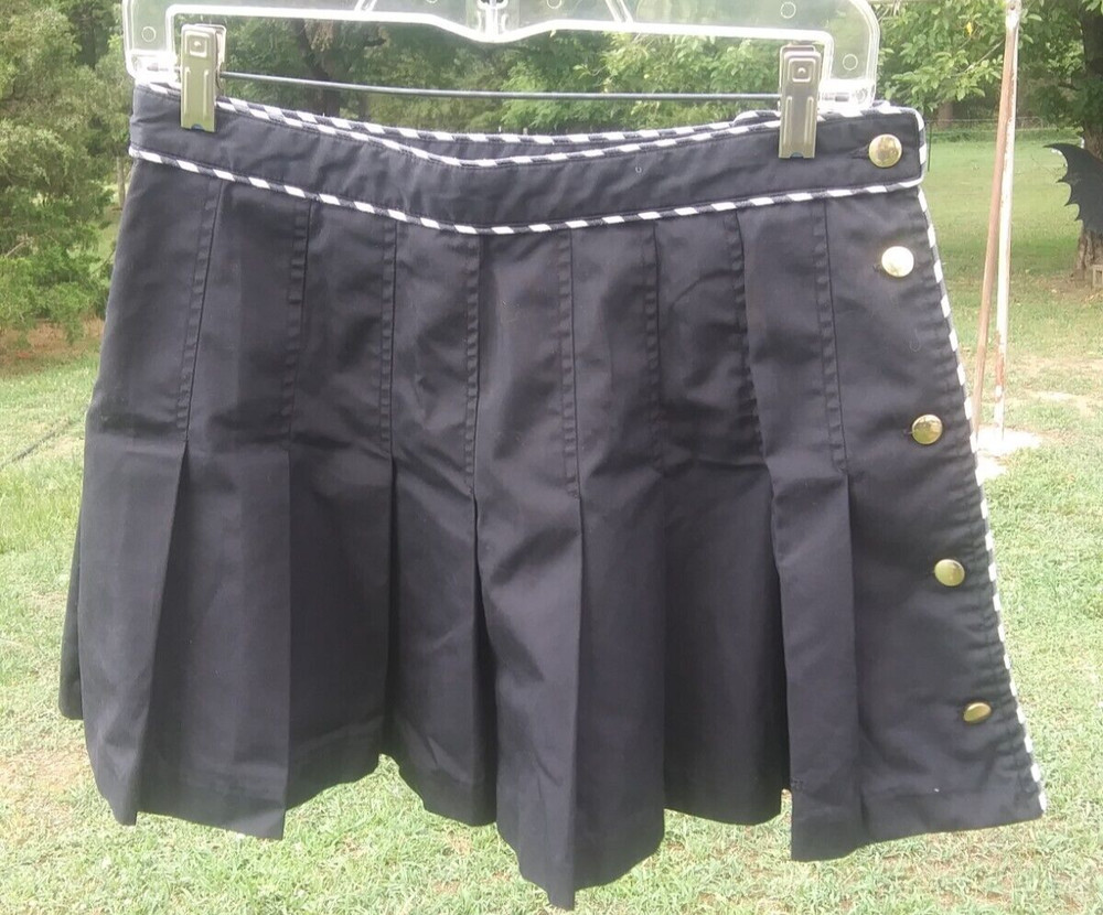 Vintage Wilson Tennis Skirt Sz 10 Black White Pleated Mini Side Button~Sporty~A