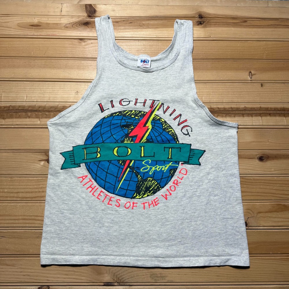 Vintage 90s Lightning Bolt Sport Athletes of the World Tank Top USA Made Medium