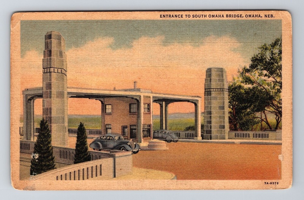 Omaha NE-Nebraska, Entrance, Bridge Cars, Vintage Postcard
