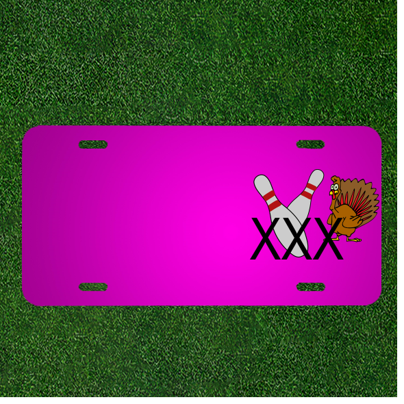 Custom Car License Plate with Personalized Bowling Strike Triple Names