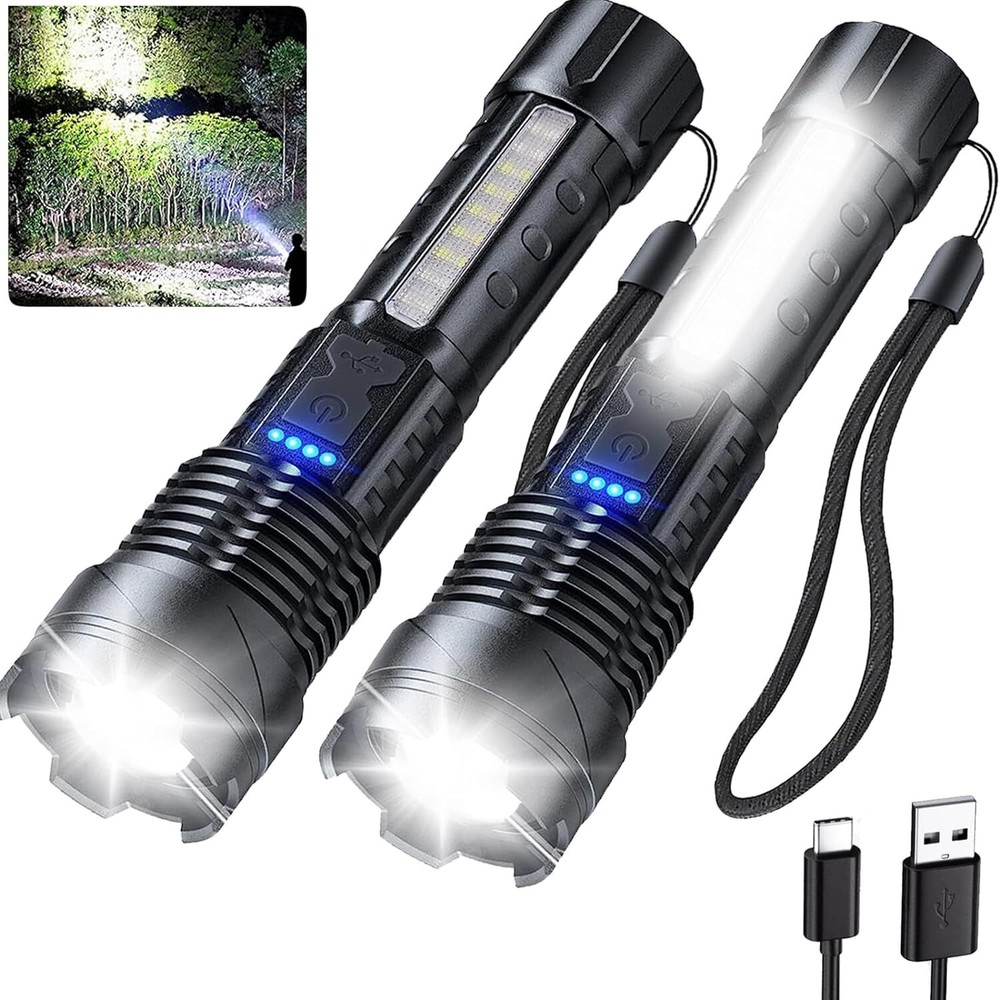 Flashlights High Lumens Rechargeable 2 PCS, 1,000,000 Lumens Led Tactical Fla...