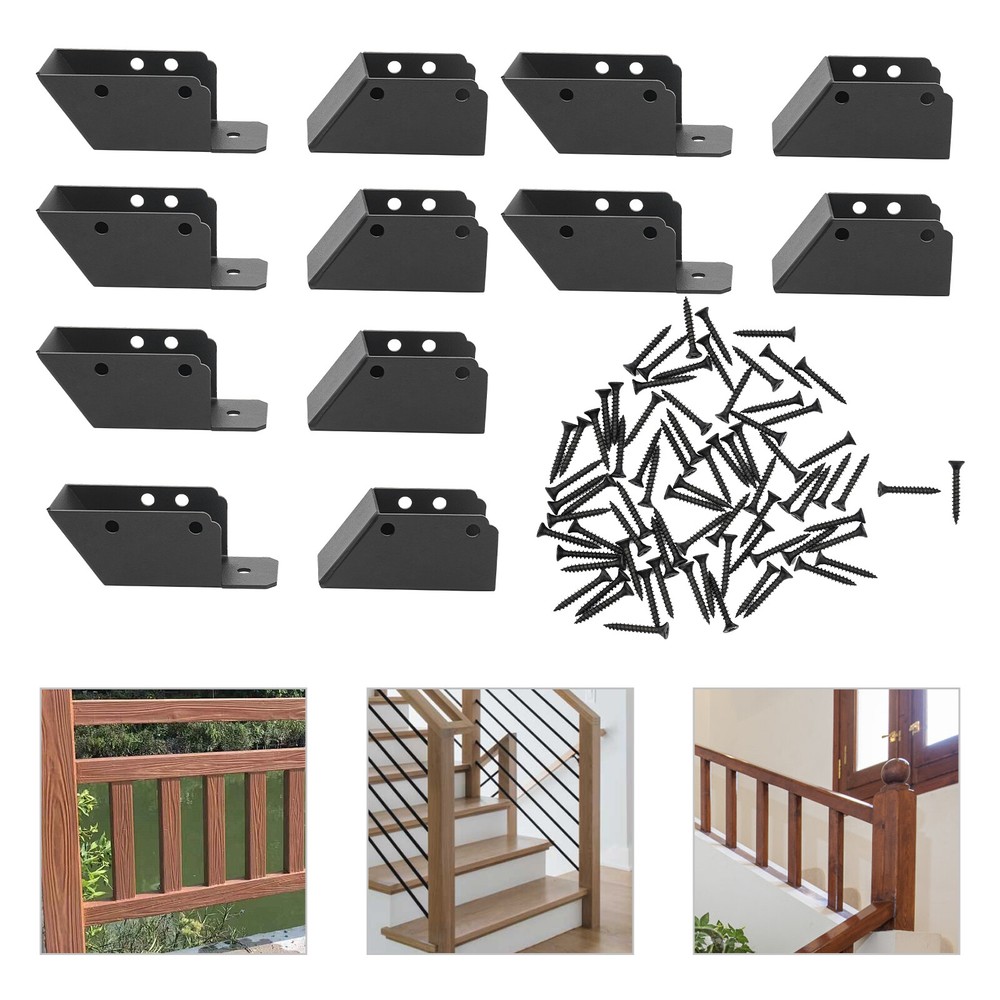 12PCS Black 30° Stair Railing Brackets for Deck Fence Handrail Connectors