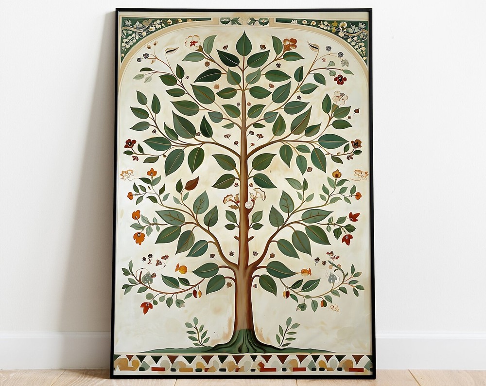 Vintage Indian Tree Of Life Art Print Mughal Decor Botanical Wall Art For Home