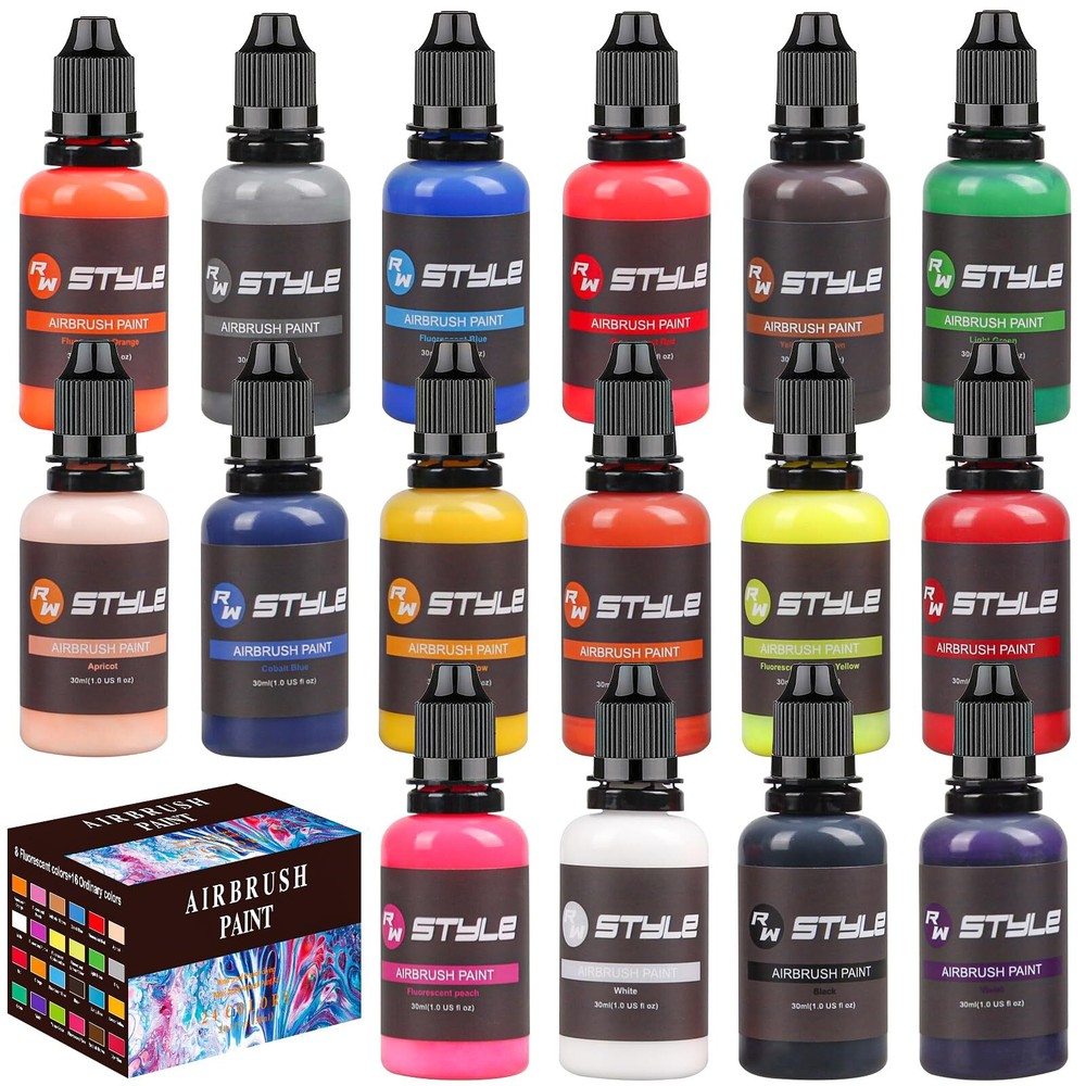 Airbrush Paint - 16 Colors Airbrush Paint Set 1fl oz, Opaque & Brilliant Colo...