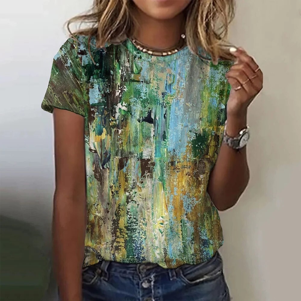 Women’s Abstract Art Graphic T-Shirts Colorful Modern Designs Casual Summer Wear-image