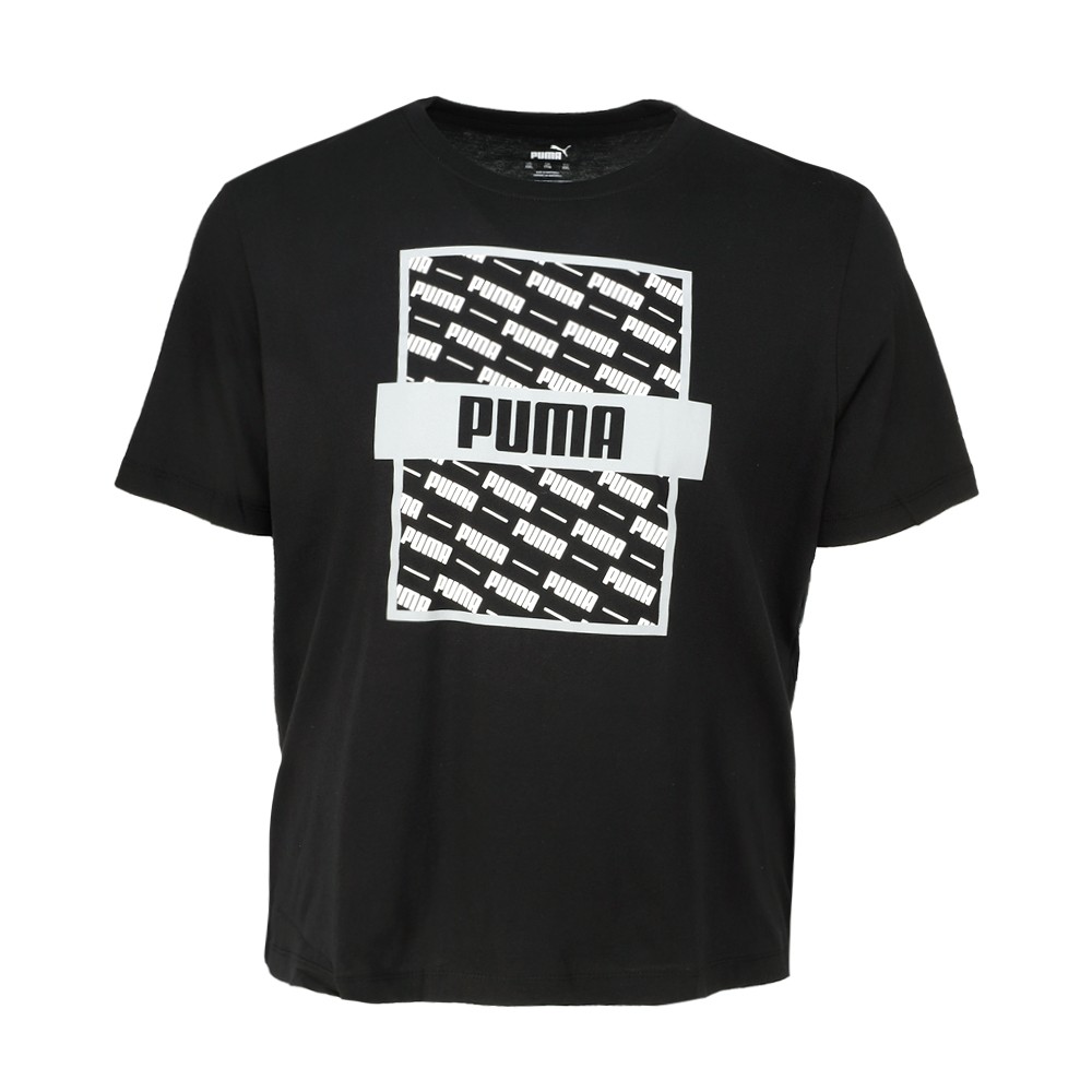 PUMA Repeat Box Crew Neck Short Sleeve T-Shirt Mens Black Casual Tops 587397-01