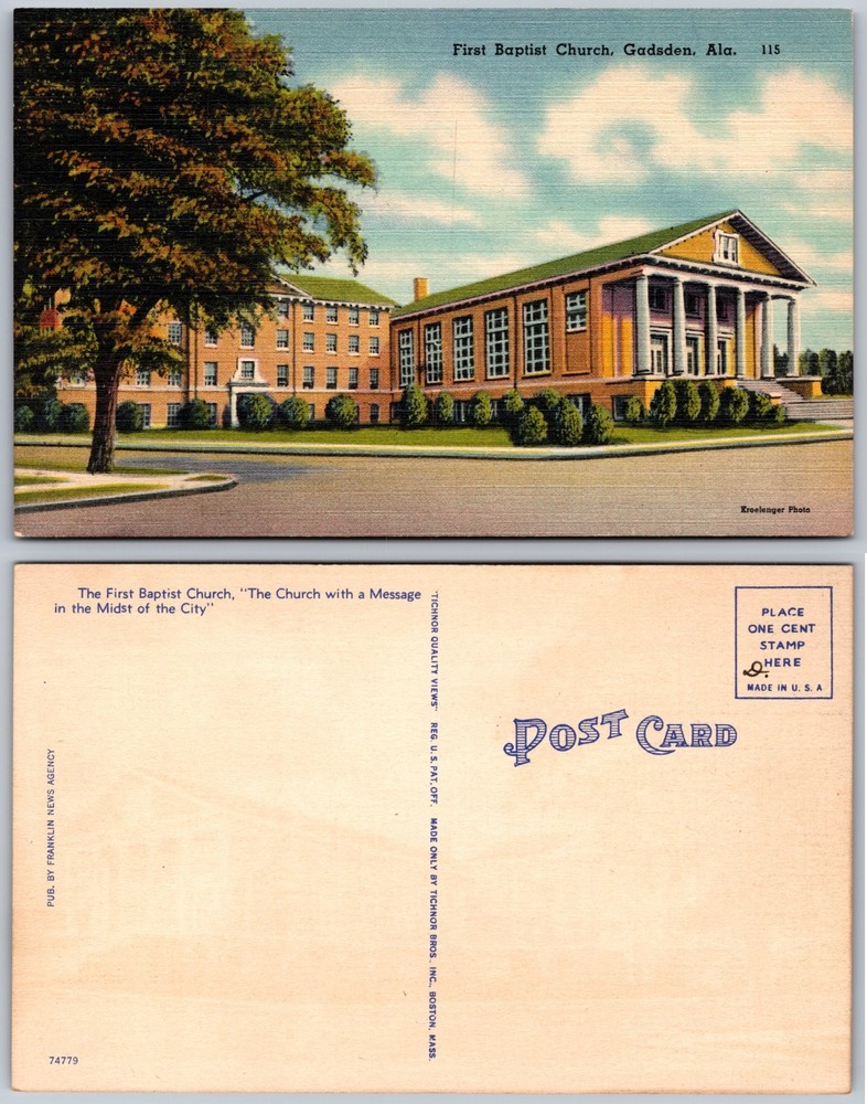 First Baptist Church Gadsden Alabama Postcard