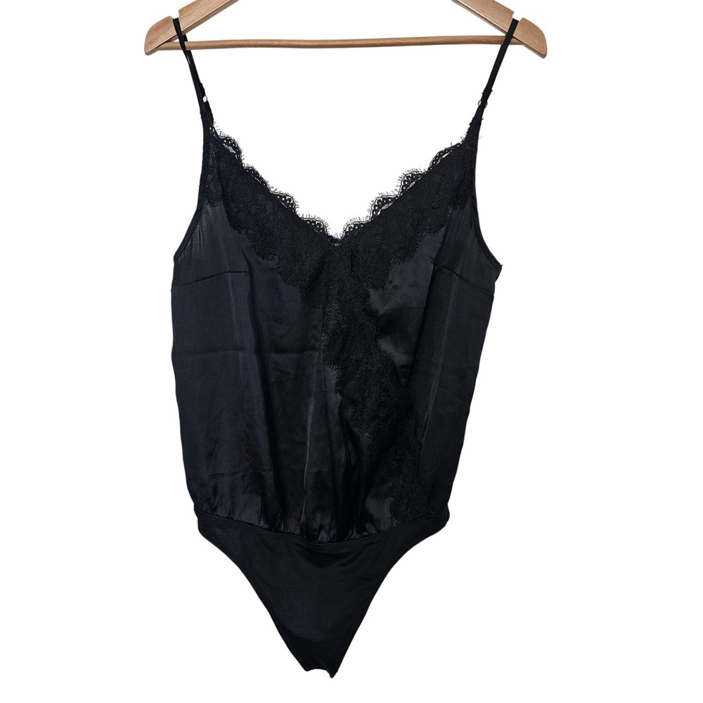 Abercrombie & Fitch Lace Bodysuit Womens Med Black Floral V-Neck Whimsygoth Glam