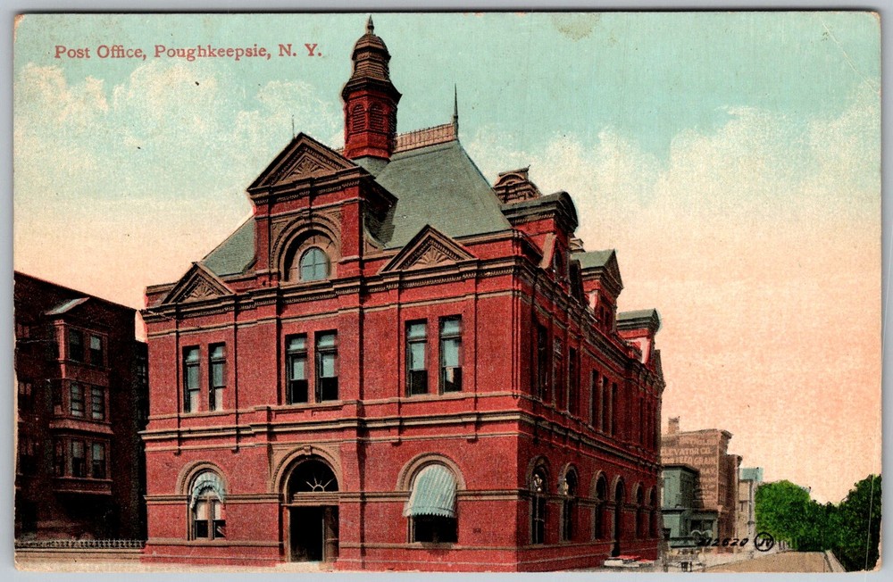 Antique Postcard Post Office Building Poughkeepsie, NY 1910s