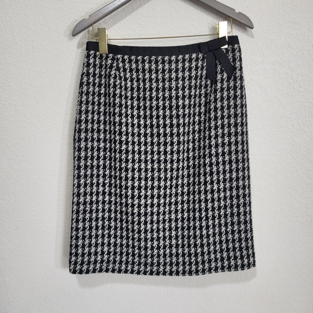 Vintage 90s Skirt Requirements Womens 8 Black White Tweed Bow Straight Pencil
