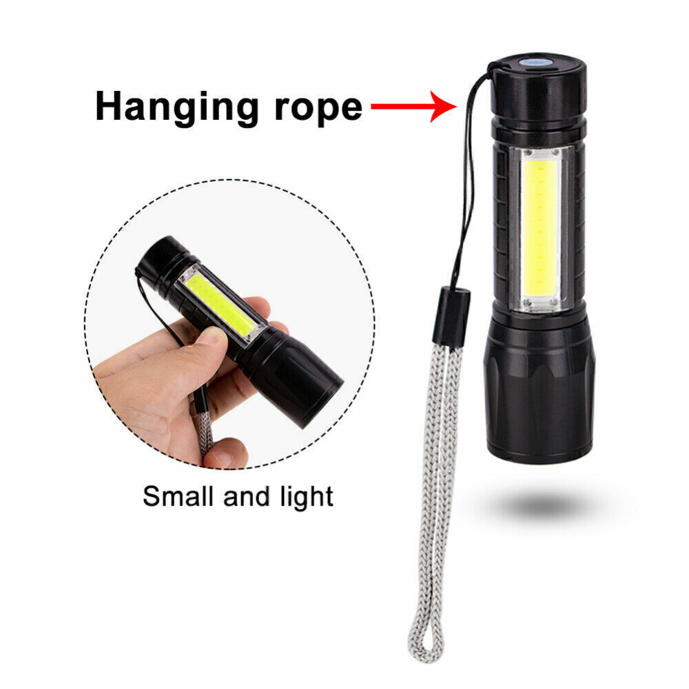 XPE COB LED 3 Modes Mini Flashlight USB Rechargeable Tactical Torch Zoom Lamp